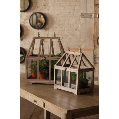 2 Pc Wood Frame and Glass Side Tall Terrarium Set - Plants or Collectible Display   